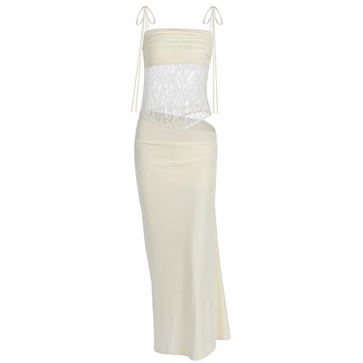 Hollow out lace patchwork cami cut out maxi dress  | Festival Outfits Women