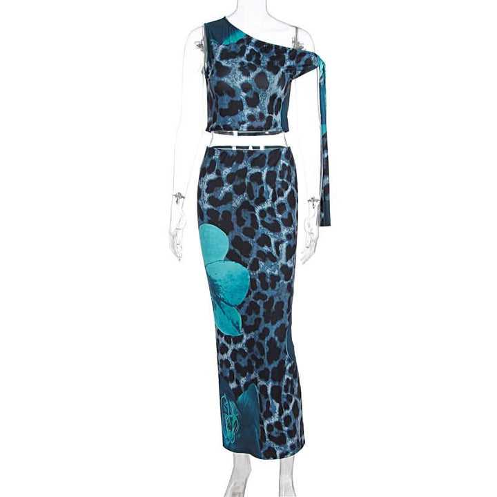 One shoulder leopard print maxi skirt set  | Festival Outfits Women