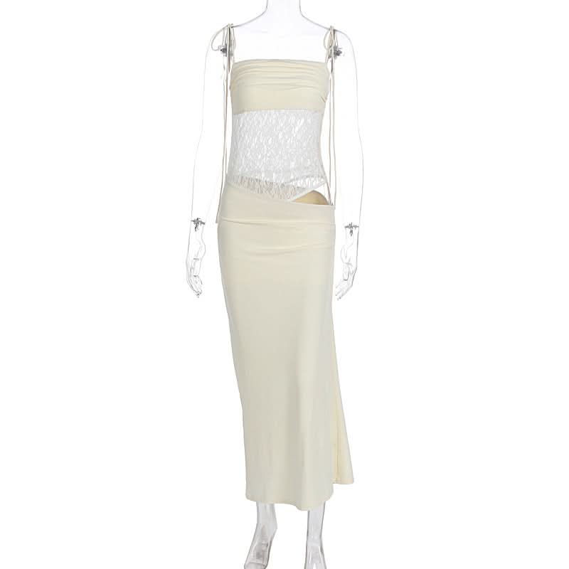 Hollow out lace patchwork cami cut out maxi dress  | Festival Outfits Women