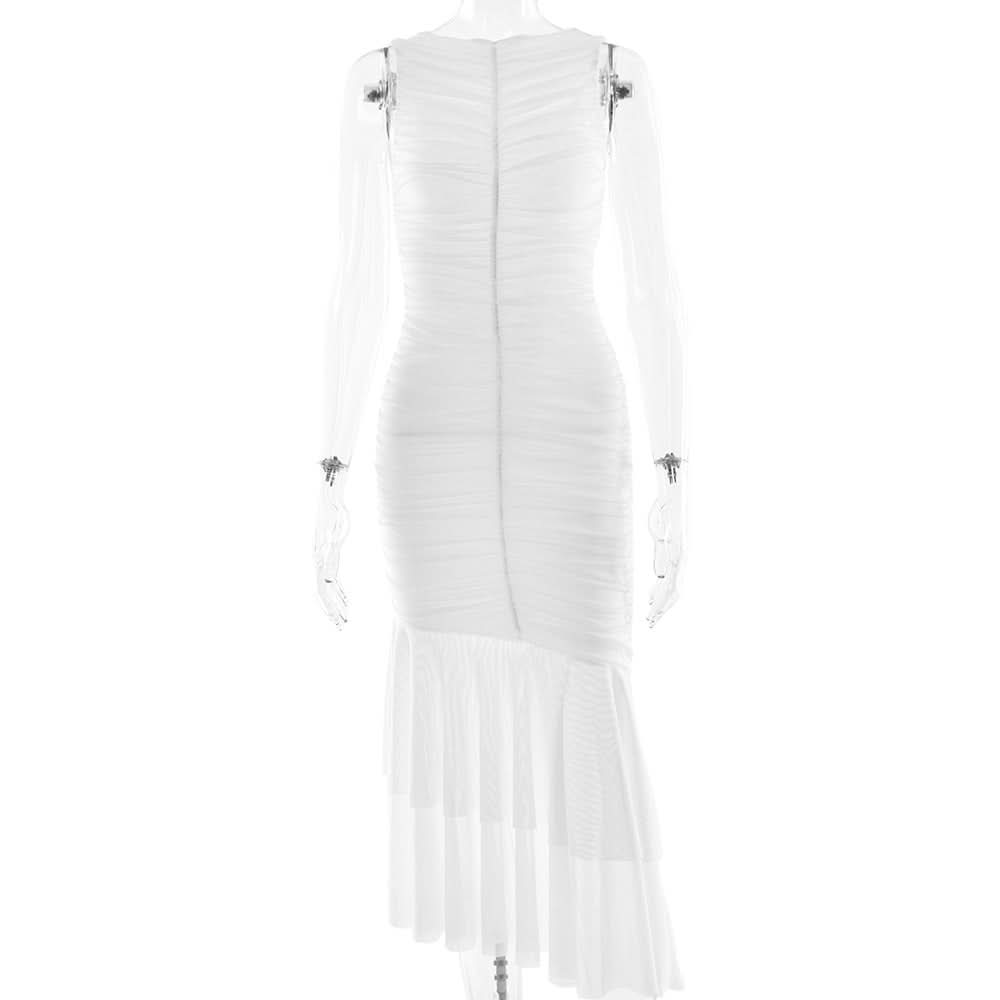 Ruched ruffle sleeve maxi dress  | Festival Outfits Women