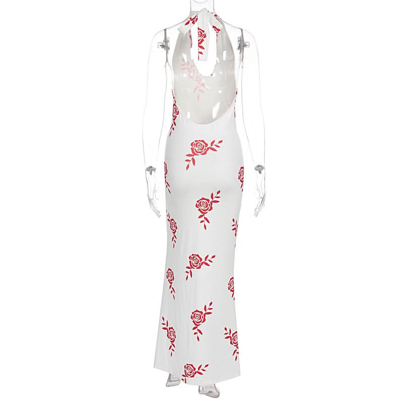 Halter v neck slit flower print maxi dress  | Festival Outfits Women