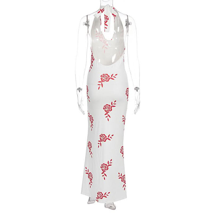 Halter v neck slit flower print maxi dress  | Festival Outfits Women