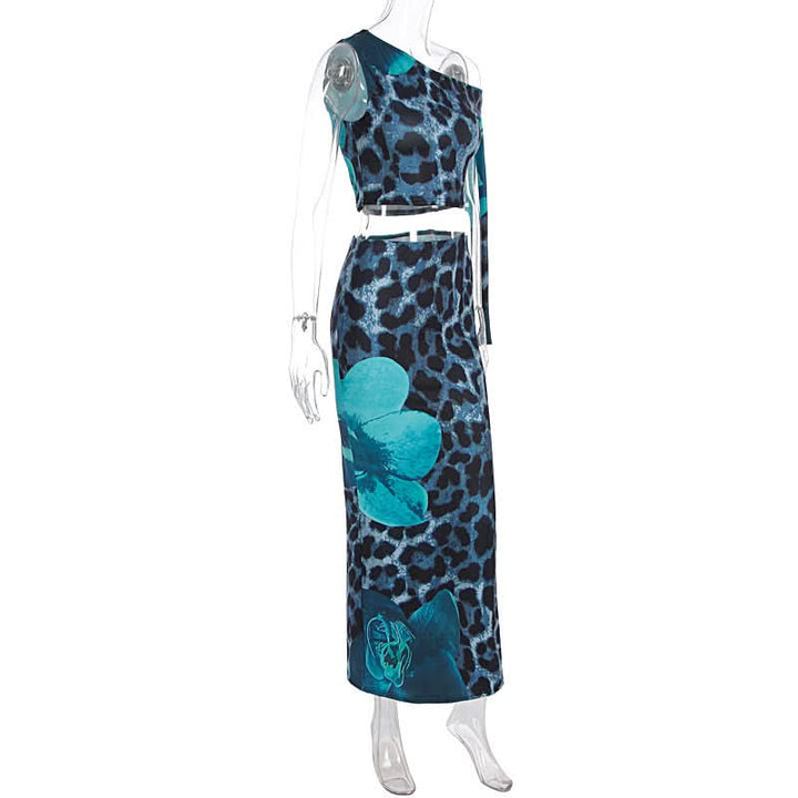One shoulder leopard print maxi skirt set  | Festival Outfits Women