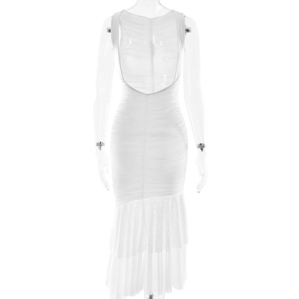 Ruched ruffle sleeve maxi dress  | Festival Outfits Women