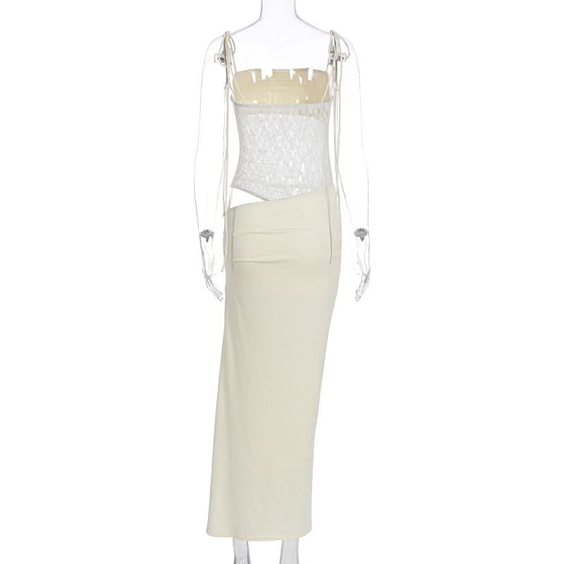 Hollow out lace patchwork cami cut out maxi dress  | Festival Outfits Women
