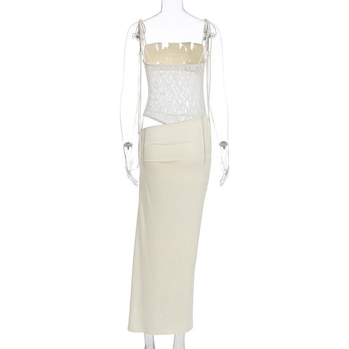 Hollow out lace patchwork cami cut out maxi dress  | Festival Outfits Women