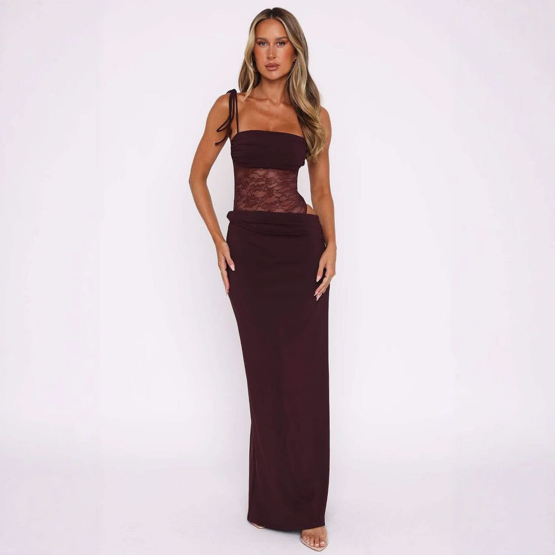 Hollow out lace patchwork cami cut out maxi dress  | Festival Outfits Women