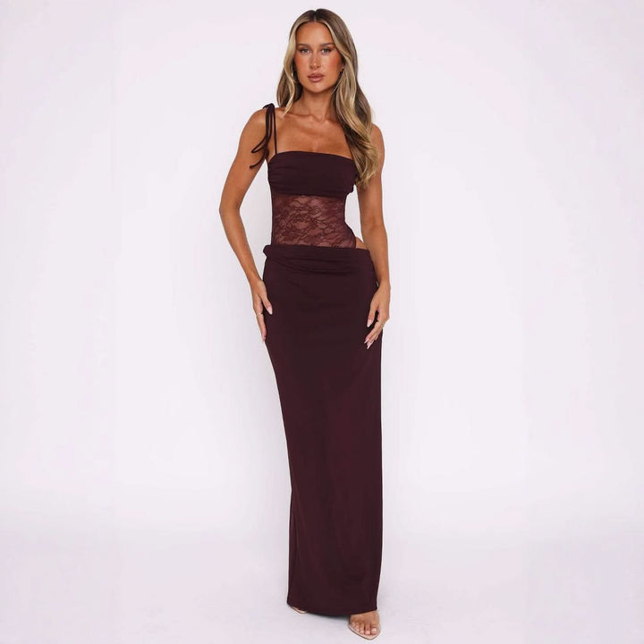 Hollow out lace patchwork cami cut out maxi dress  | Festival Outfits Women