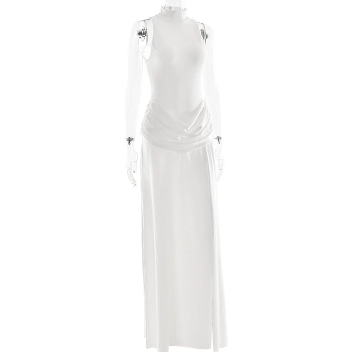 Sleeve zip-up high slit ruched maxi dress  | Festival Outfits Women