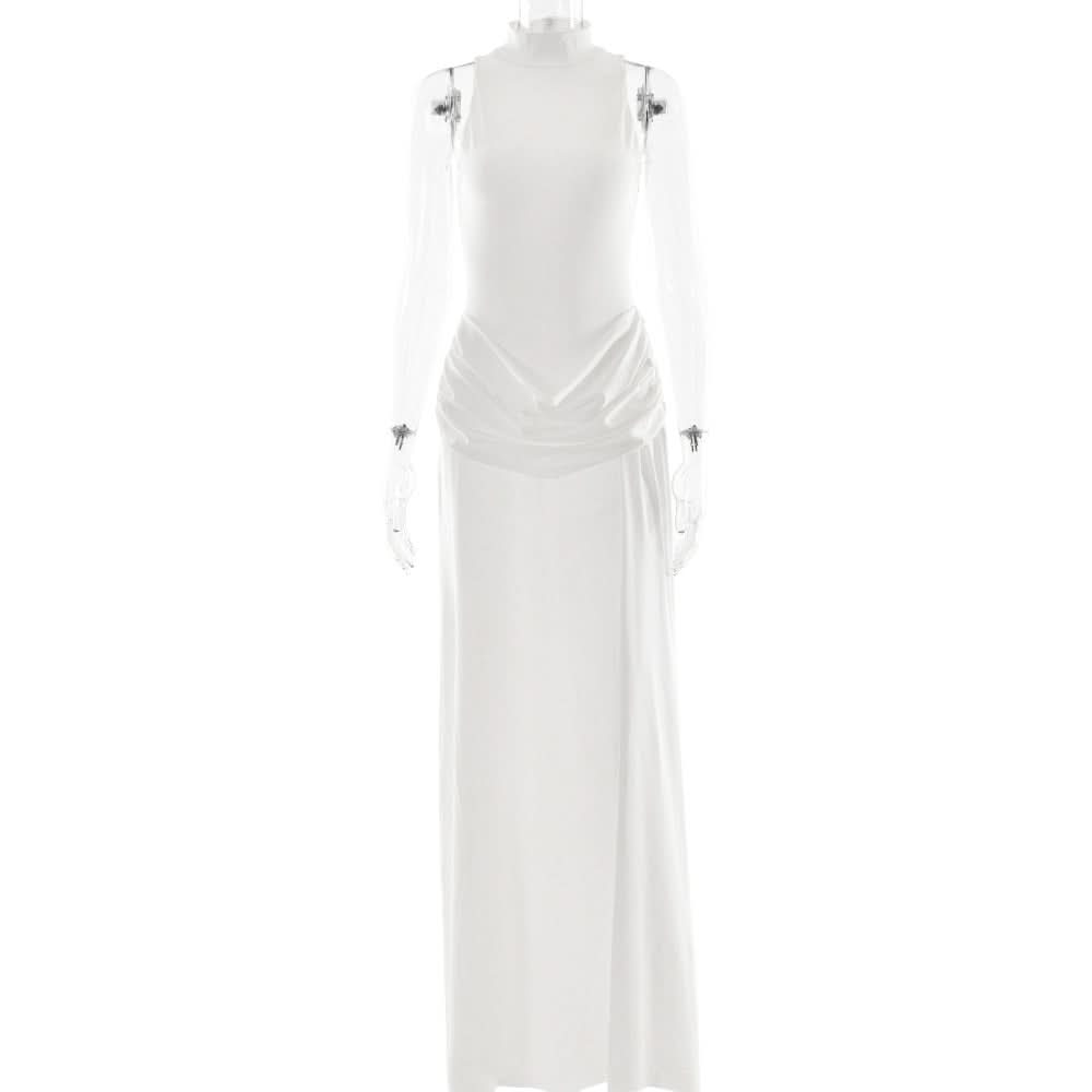 Sleeve zip-up high slit ruched maxi dress  | Festival Outfits Women