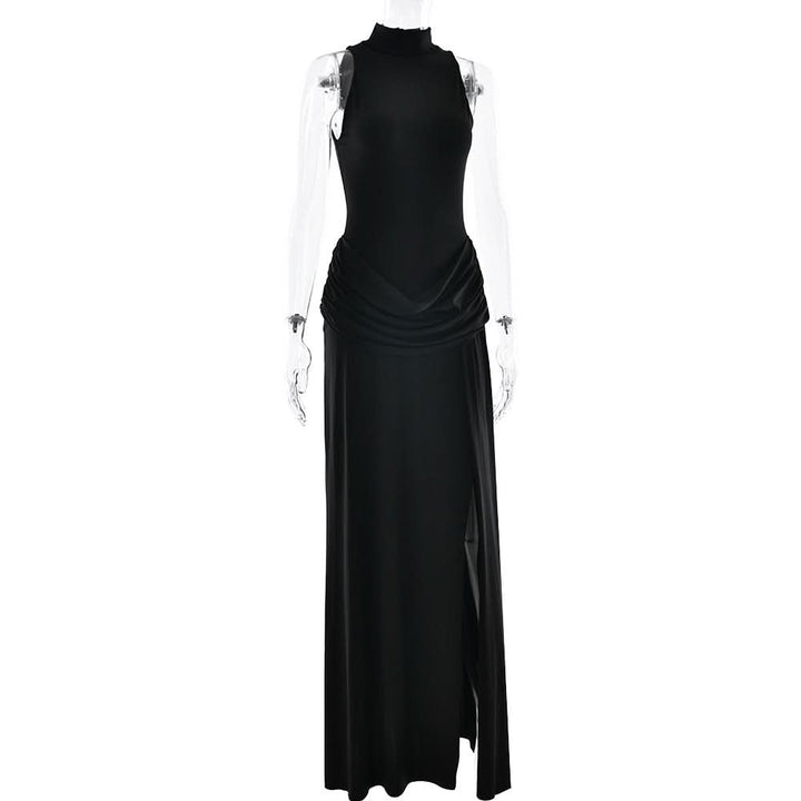 Sleeve zip-up high slit ruched maxi dress  | Festival Outfits Women