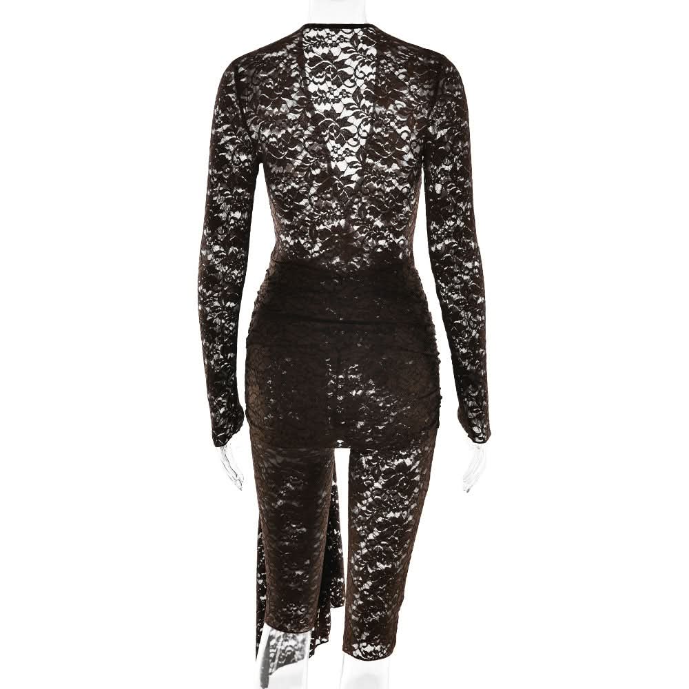 V neck long sleeve ruched lace romper  | Festival Outfits Women