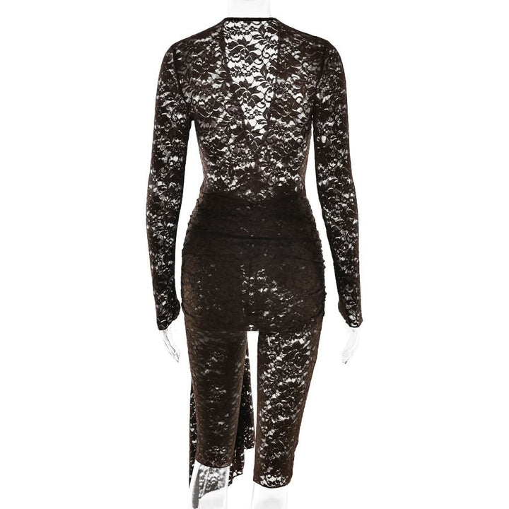 V neck long sleeve ruched lace romper  | Festival Outfits Women