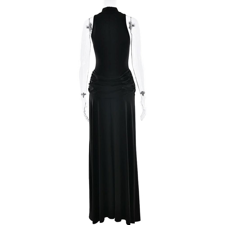 Sleeve zip-up high slit ruched maxi dress  | Festival Outfits Women