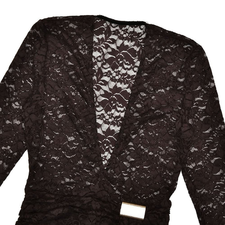 V neck long sleeve ruched lace romper  | Festival Outfits Women