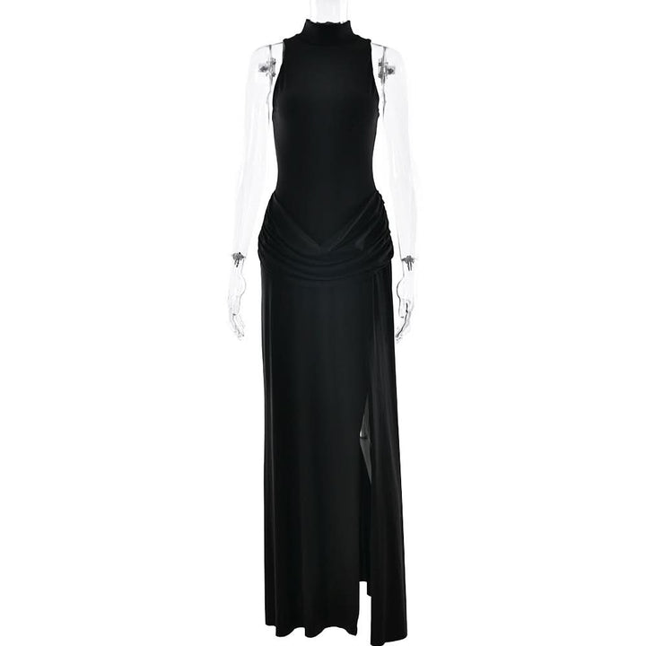 Sleeve zip-up high slit ruched maxi dress  | Festival Outfits Women