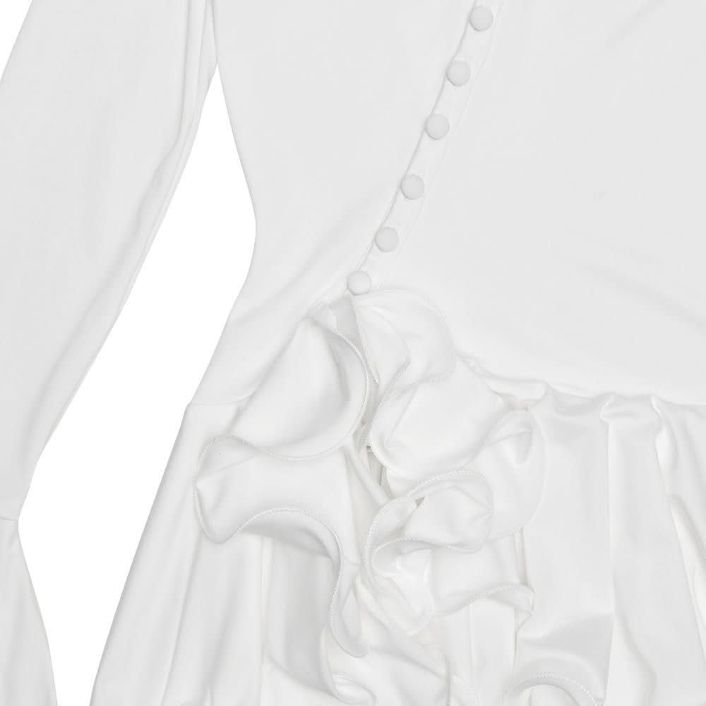 Long flared sleeve ruffle button mini dress  | Festival Outfits Women