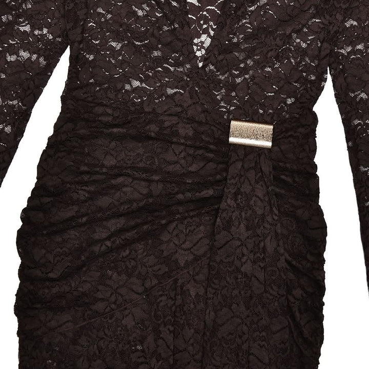 V neck long sleeve ruched lace romper  | Festival Outfits Women
