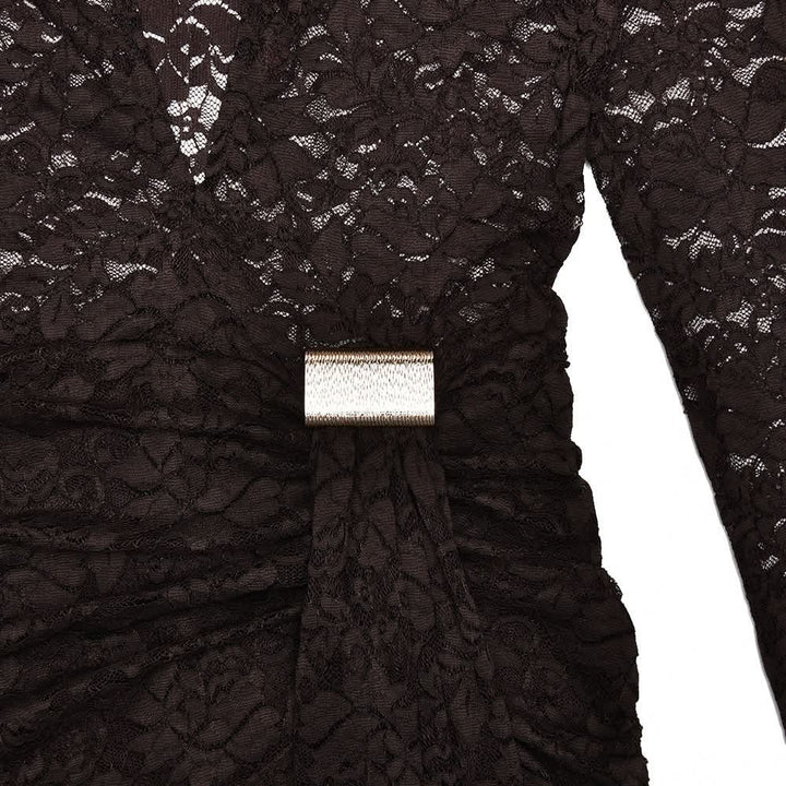 V neck long sleeve ruched lace romper  | Festival Outfits Women