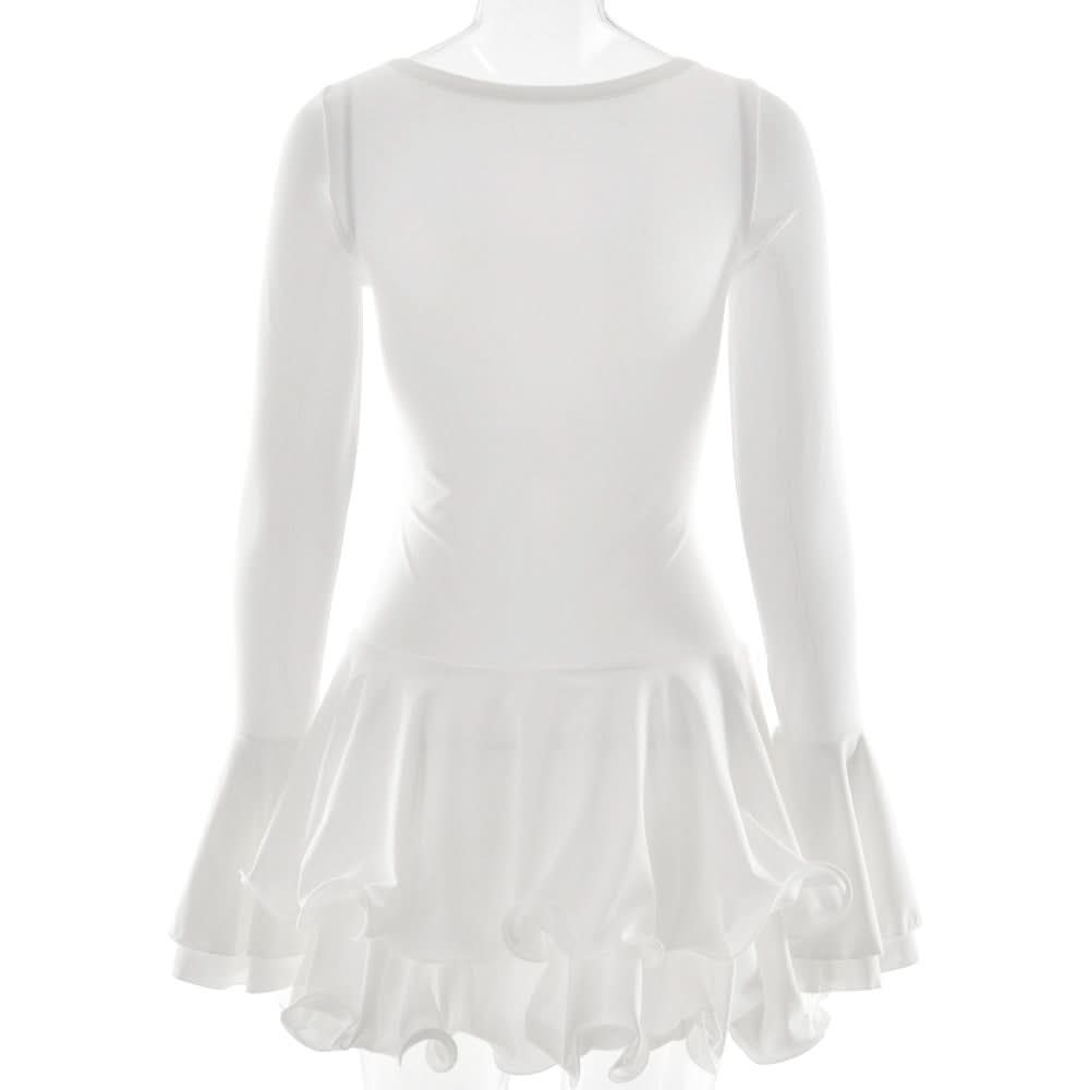 Long flared sleeve ruffle button mini dress  | Festival Outfits Women