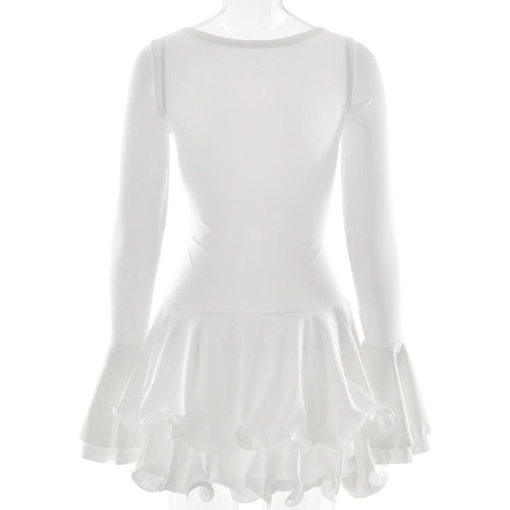 Long flared sleeve ruffle button mini dress  | Festival Outfits Women