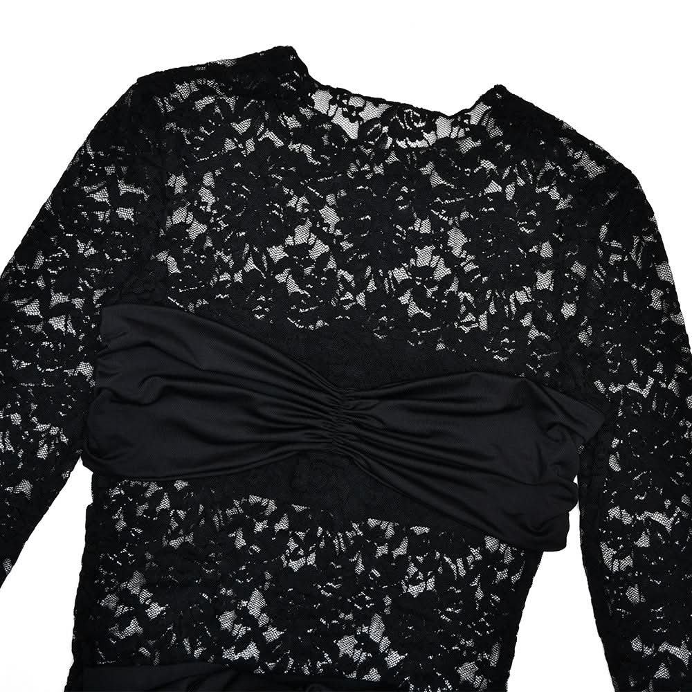 Long sleeve ruched lace knotted mini dress  | Festival Outfits Women