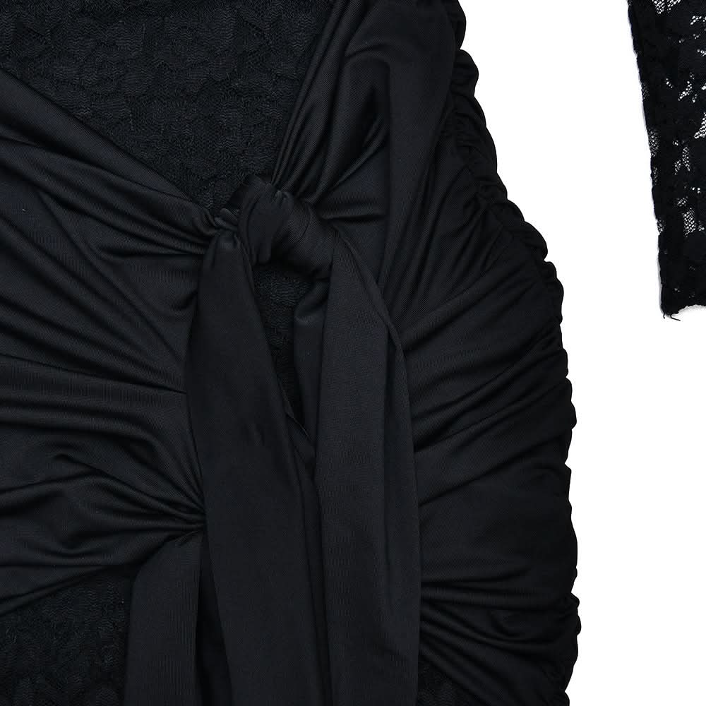 Long sleeve ruched lace knotted mini dress  | Festival Outfits Women