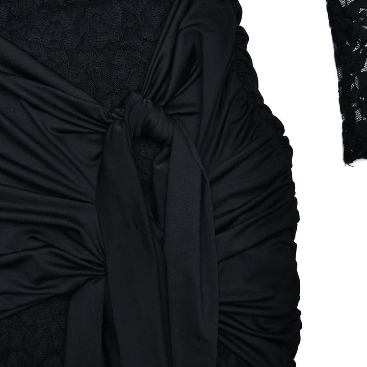 Long sleeve ruched lace knotted mini dress  | Festival Outfits Women