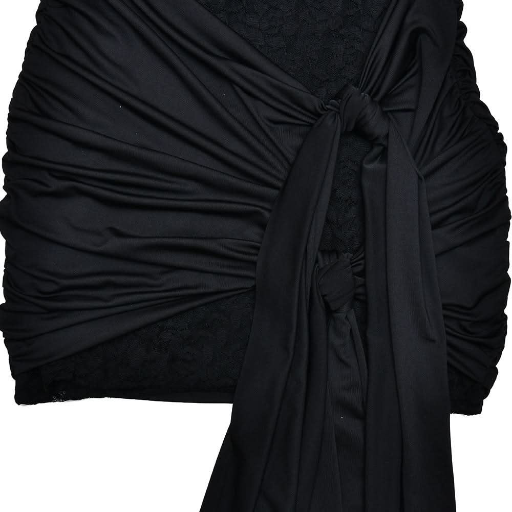 Long sleeve ruched lace knotted mini dress  | Festival Outfits Women