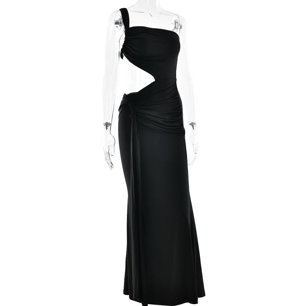 One shoulder ruched hollow out cut out maxi dress  | Festival Outfits Women