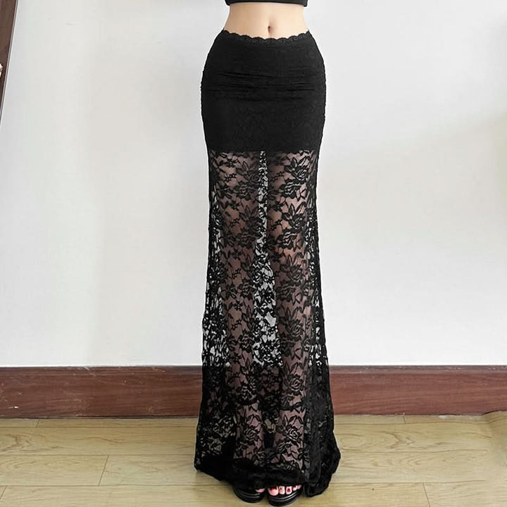 Lace see through solid maxi skirt  | Festival Outfits Women