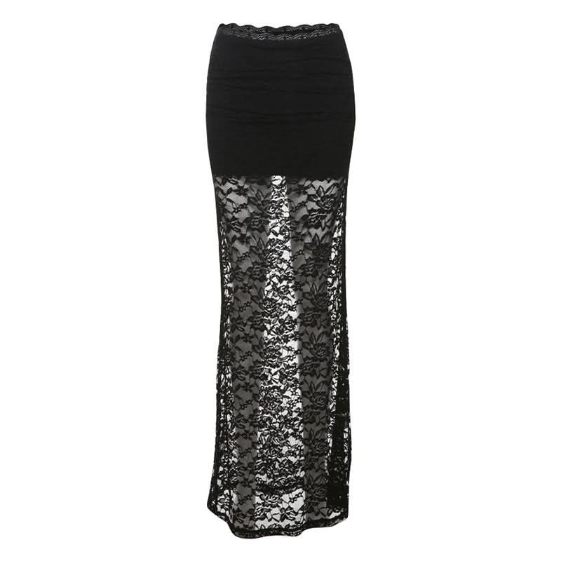 Lace see through solid maxi skirt  | Festival Outfits Women