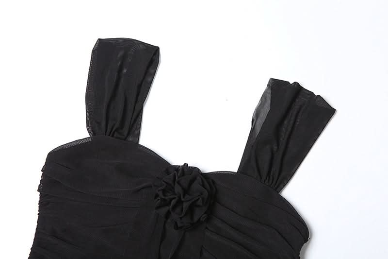 Irregular flower applique ruffle ruched mini dress  | Festival Outfits Women