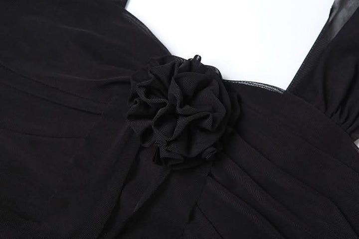 Irregular flower applique ruffle ruched mini dress  | Festival Outfits Women