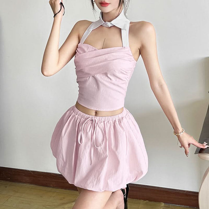 Striped drawstring ruched mini skirt  | Festival Outfits Women