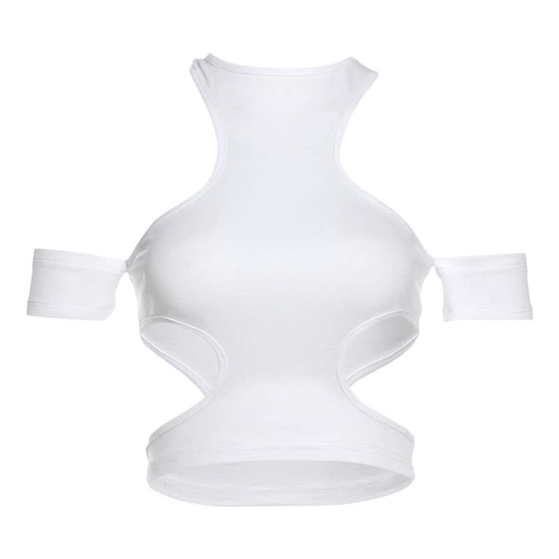 Hollow out solid off shoulder crop cut out top-final-sale