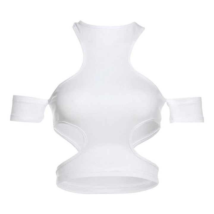 Hollow out solid off shoulder crop cut out top-final-sale