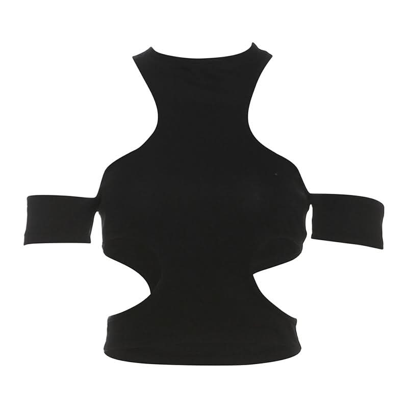Hollow out solid off shoulder crop cut out top-final-sale