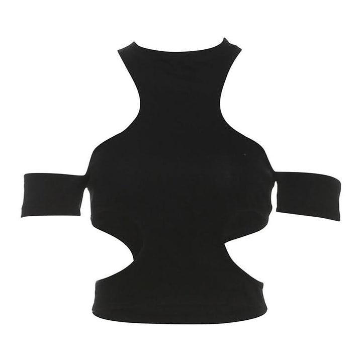 Hollow out solid off shoulder crop cut out top-final-sale