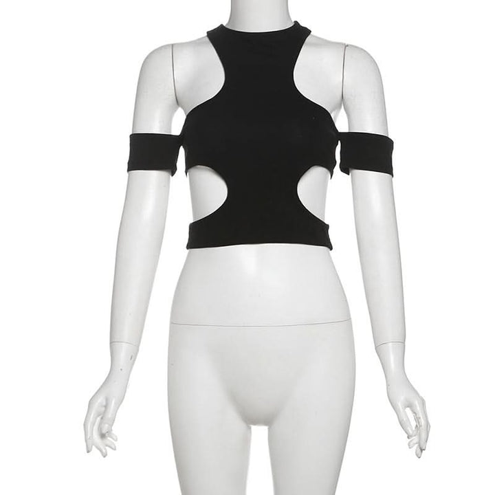 Hollow out solid off shoulder crop cut out top-final-sale