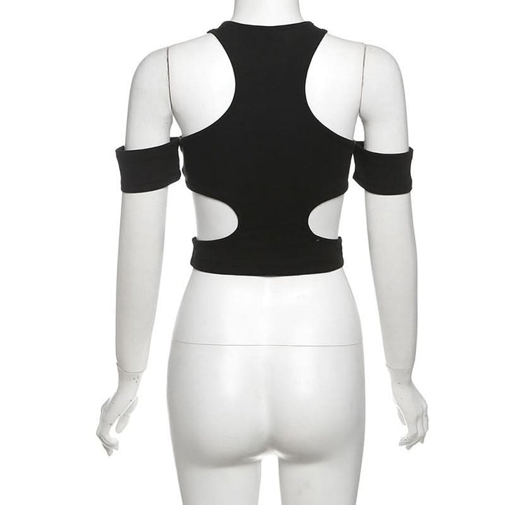 Hollow out solid off shoulder crop cut out top-final-sale