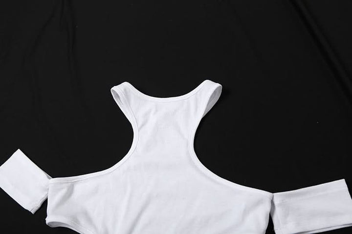 Hollow out solid off shoulder crop cut out top-final-sale