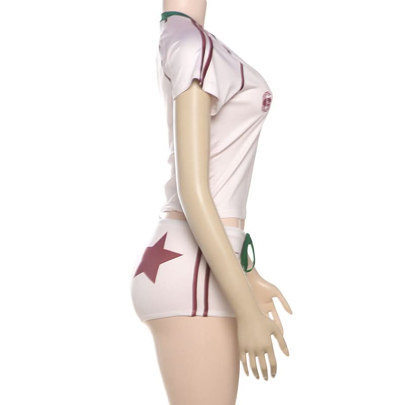 Short sleeve letter print short pant set  | Festival Outfits Women