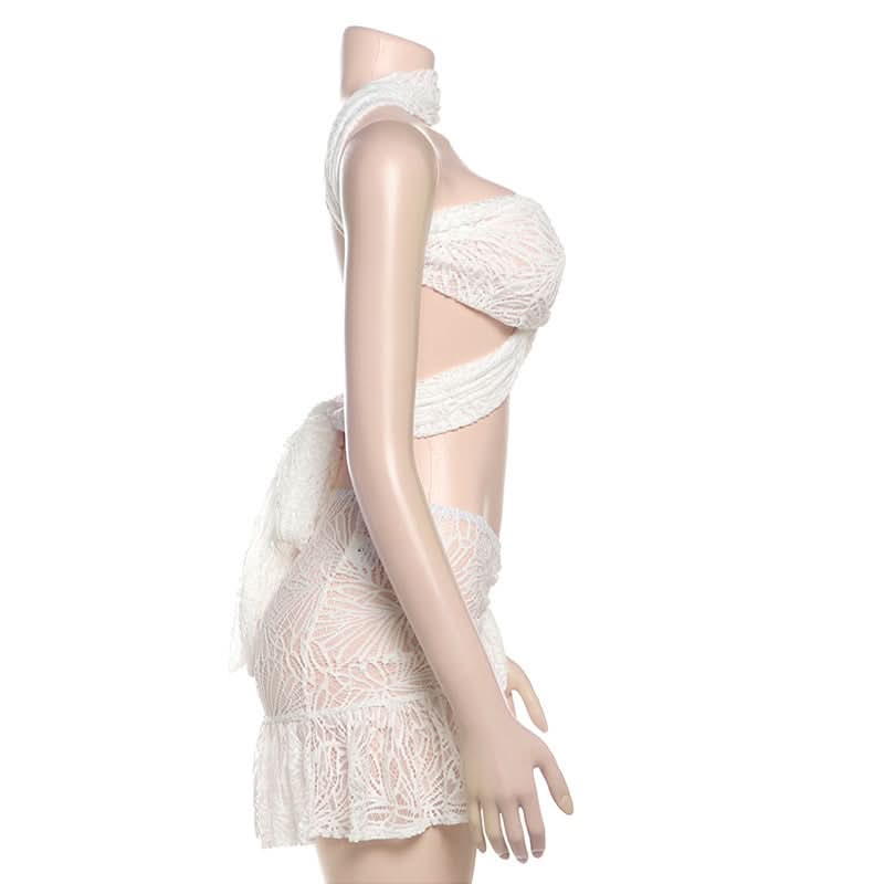Cross front lace knotted mini skirt set  | Festival Outfits Women