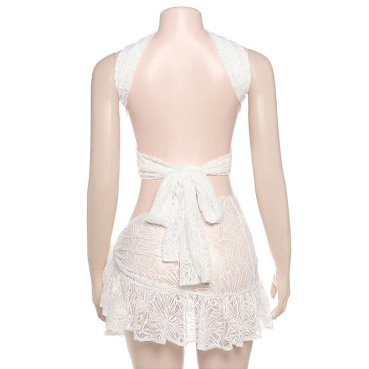 Cross front lace knotted mini skirt set  | Festival Outfits Women