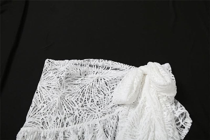 Cross front lace knotted mini skirt set  | Festival Outfits Women