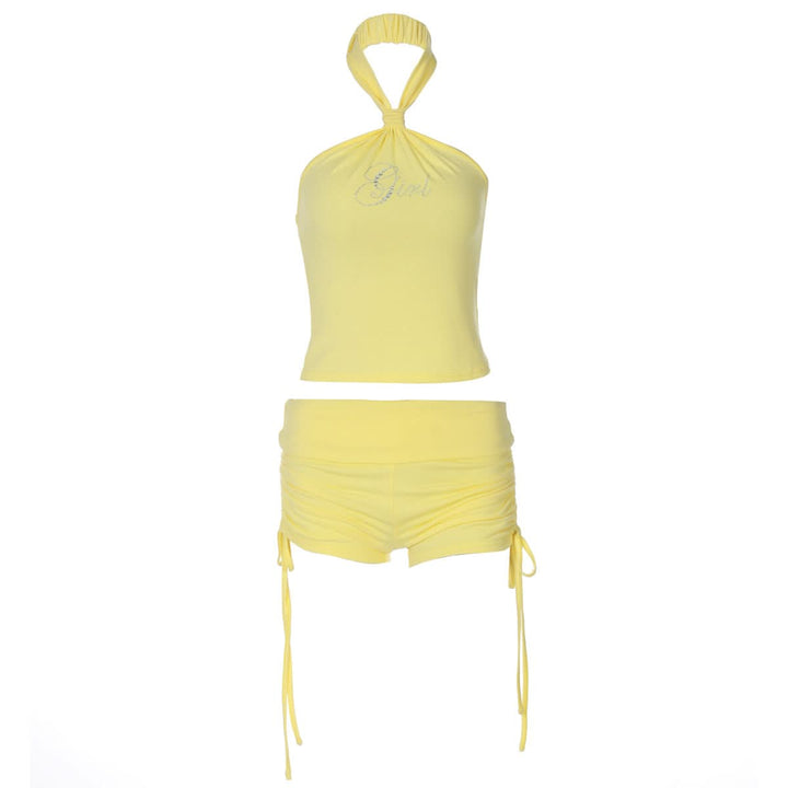 Halter beaded drawstring short pant set  | Festival Outfits Women