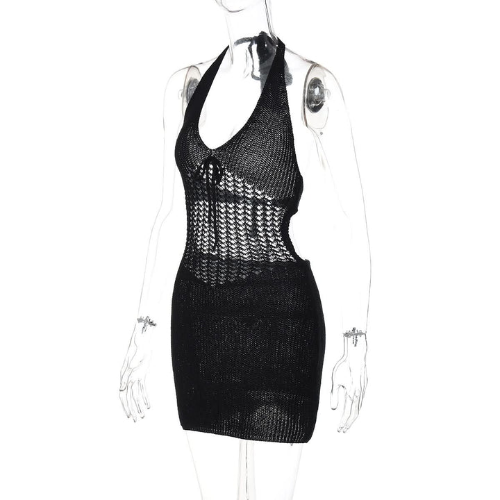 Halter hollow out self tie backless cut out mini dress  | Festival Outfits Women