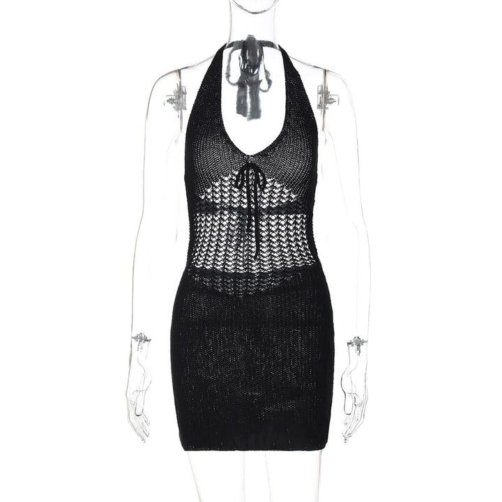 Halter hollow out self tie backless cut out mini dress  | Festival Outfits Women
