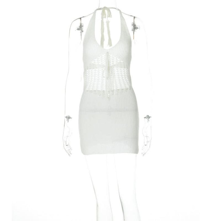 Halter hollow out self tie backless cut out mini dress  | Festival Outfits Women